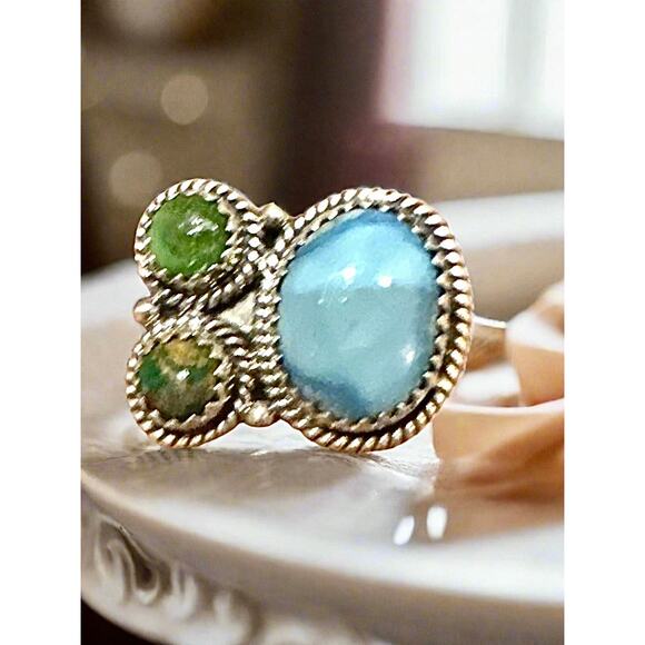 Golden Hills & Sonoran Gold Turquoise Sterling Silver Ring Size 6-10 Adjustable - Picture 1 of 6